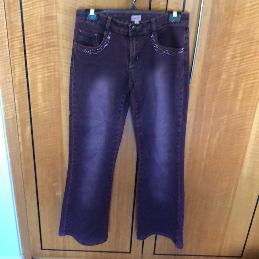Cache distressed jeans. Purple